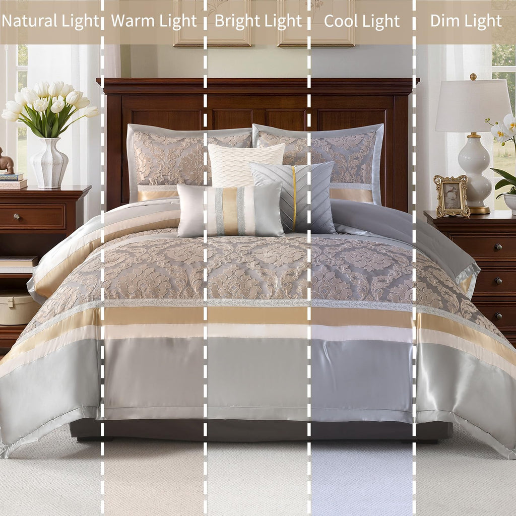 Luxury Comforter Set, Silver Gray Champagne Gold