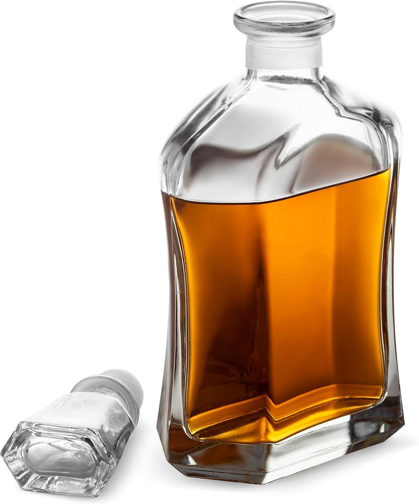 Paksh Capitol Glass Decanter with Airtight Geometric Stopper - Whiskey Decanter for Wine, Bourbon, Brandy, Liquor