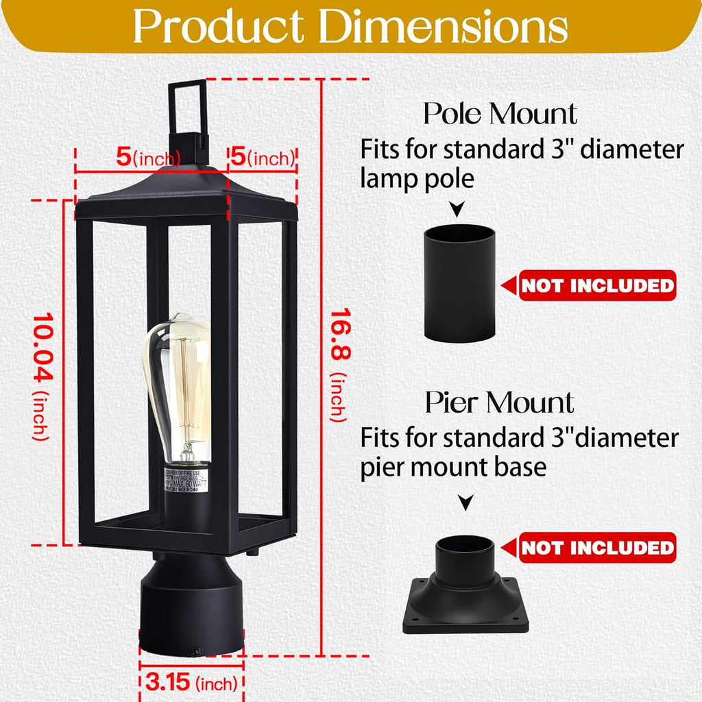 17 Inch Outdoor Lamp Post Light Fixture, Exterior Pillar Lights Post Sconce for Residential Sidewalk Pier Mount