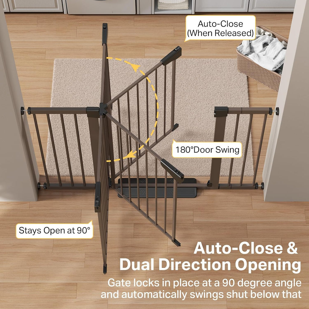 29.7-51.5 in Extra Wide Baby Gate for Stairs, Dog Gate Indoor Brown