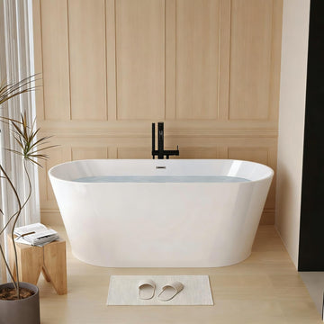 59 Inch Free Standing Bathtub,Made of Pure Acrylic Material with 8 Layers of Reinforced Coating,Cupc Certified