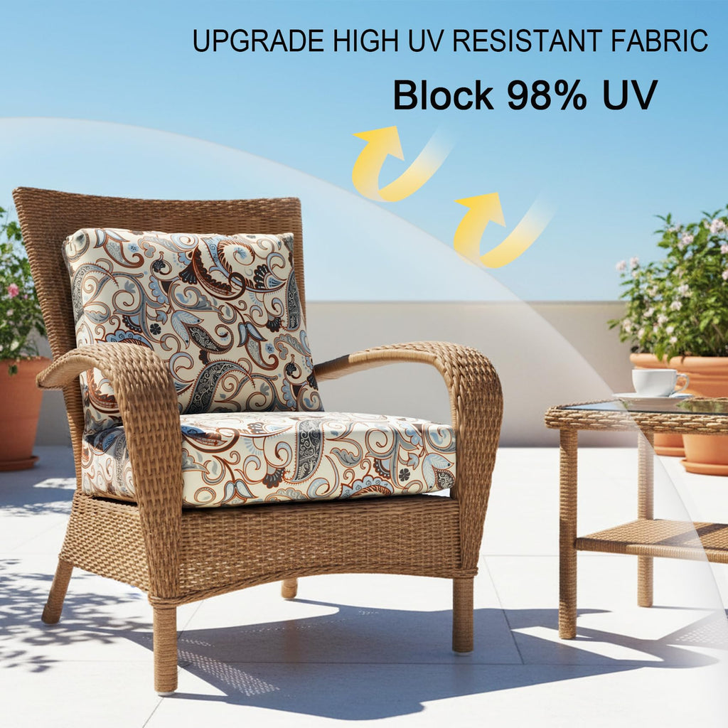 Patio Outdoor Chair Seat Cushion Covers Set 4 Water Repellent Cushion Slipcover with Zipper and Tie, Replacement