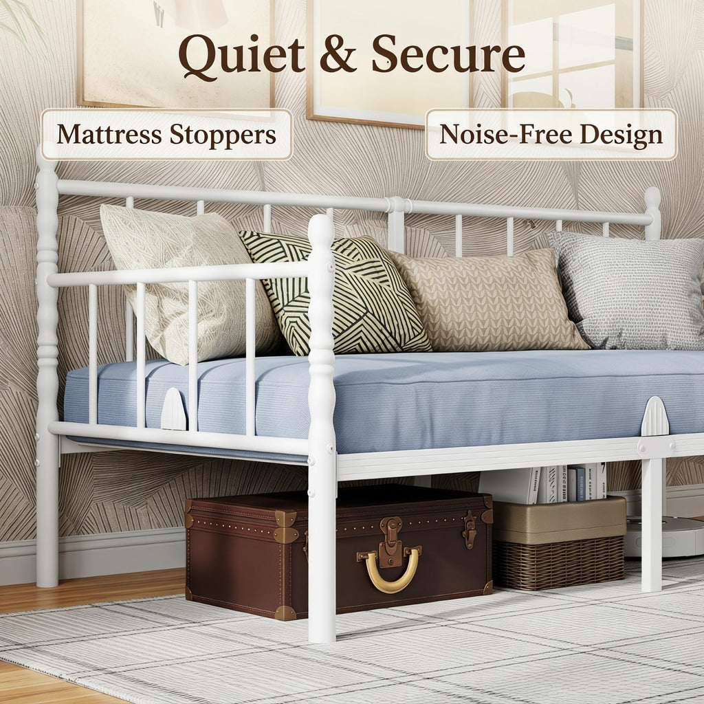14 Inch Twin Metal Daybed Frame with Minimalist Headboard