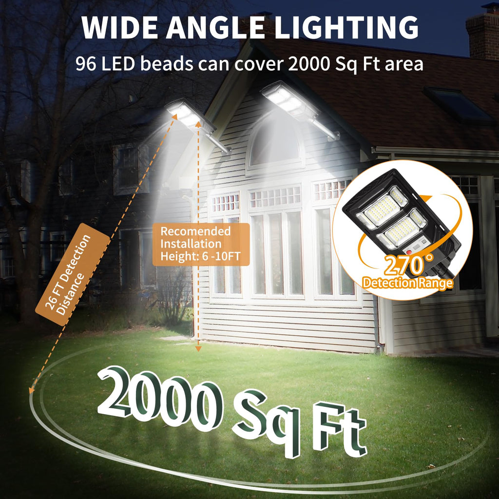 Solar Street Lights Outdoor Waterproof: 2 Pack LED Solar Dusk to Dawn Flood Light Outside 10000 Lumen Solar Powered