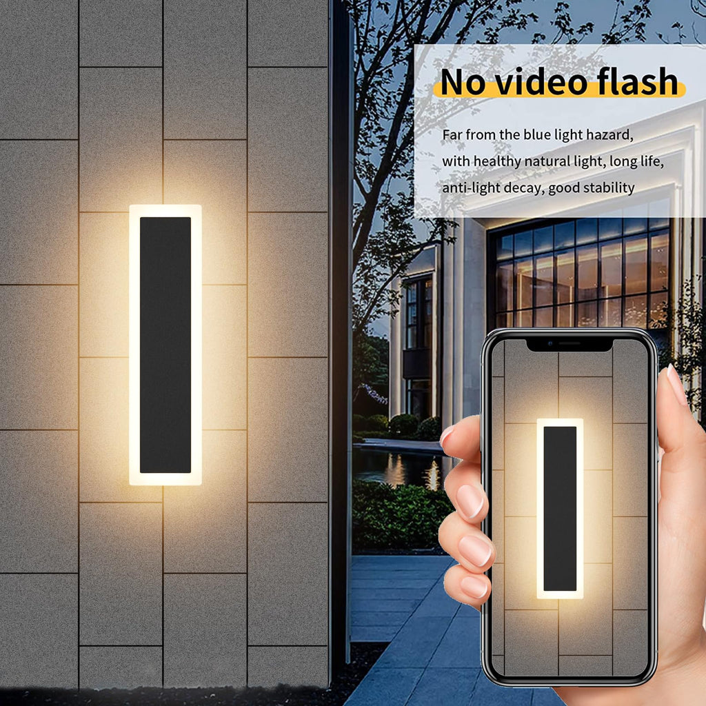 2 Pack Modern Black LED Outdoor Wall Light, 11.8x3.54x1.73 inches, 10W, 1000 Lumen, Warm Light, Waterproof IC Driver