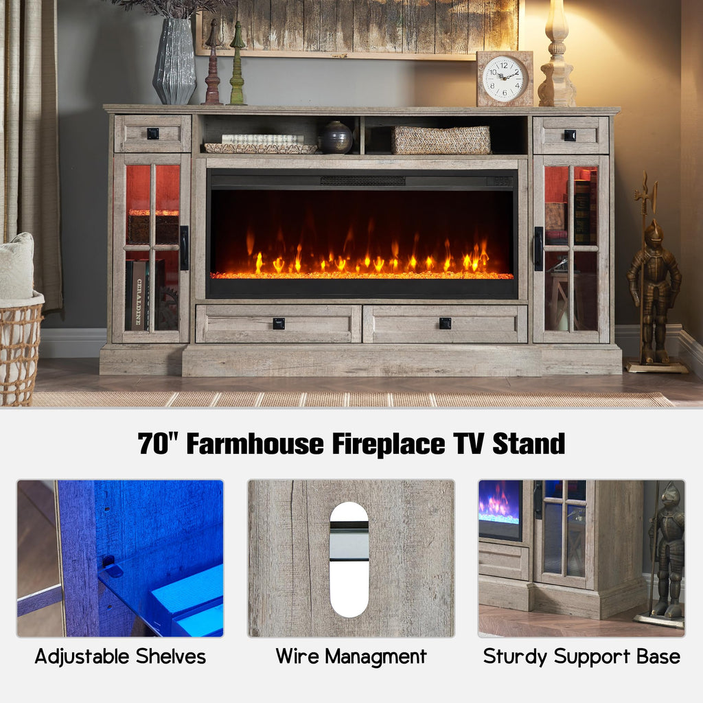 Farmhouse for 80 Inch TV, Light Rustic Oak