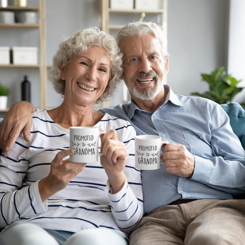 Pregnancy Announcement for Grandparents, Baby Reveal Ideas Gifts - Promoted to Grandma & Grandpa Coffee Mug Set