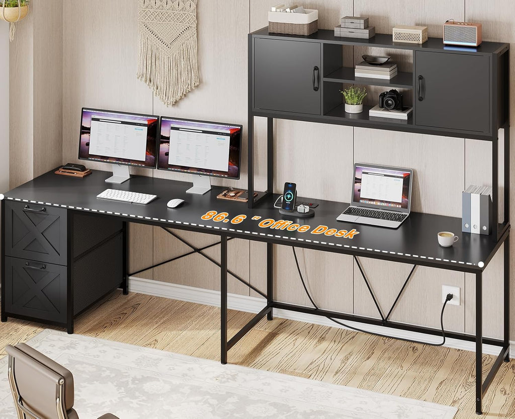 Reversible L Shaped Corner Gaming Desk with Drawers, Led Lights | Corner Computer Desk with Fabric Drawers, Power
