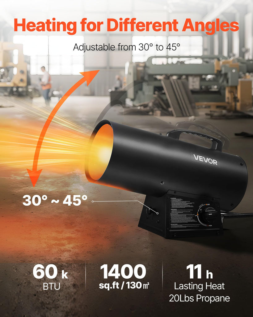 Propane Heater, Forced Air Propane Heater with Stepless Temp Settings & security Protection, Portable