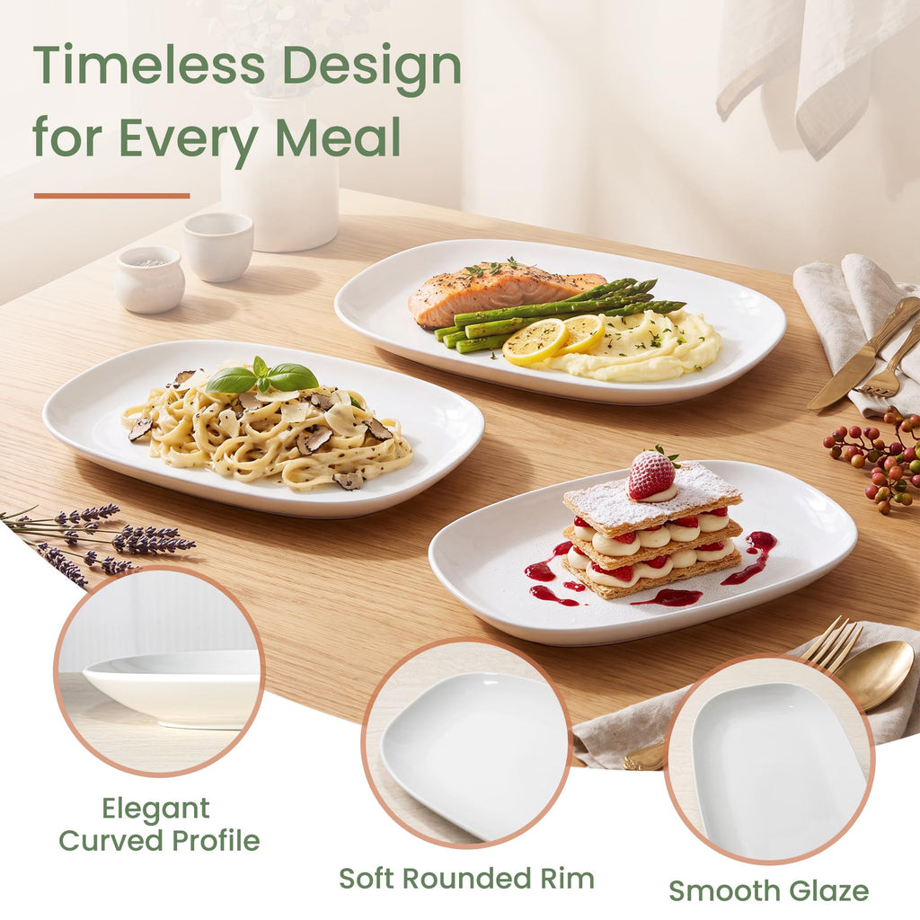Ceramic Serving Platter Set 14"/12"/10" White Porcelain Serveware for Parties & Entertaining - Decorative Oven-Safe