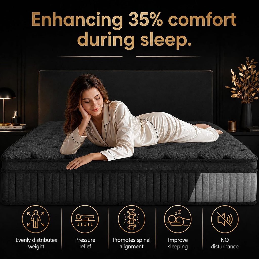 King Mattress 12 Inch in a Box, Hybrid Memory Foam and Spring Core, Medium Firm, Extra Edge Support, Firm Support