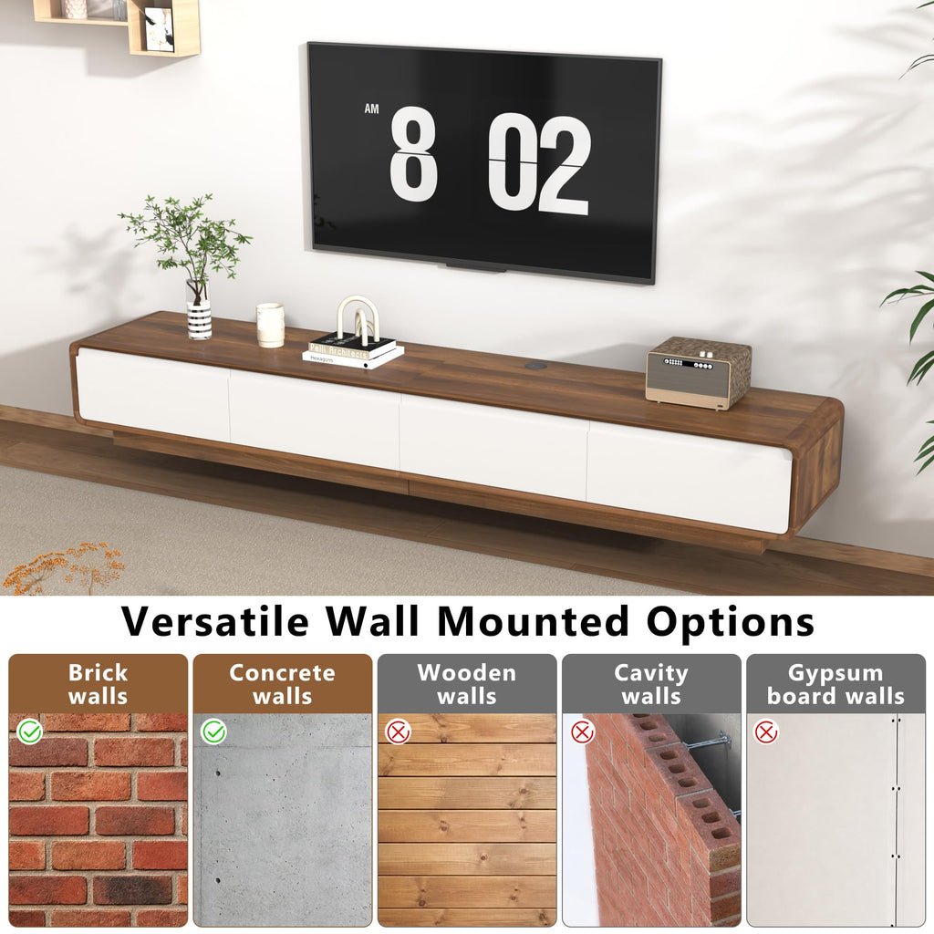 78.7" Minimalist Floating TV Stand for TVs up to 85 Inches, Modern Wall Mounted Media Console with 2 Drawers