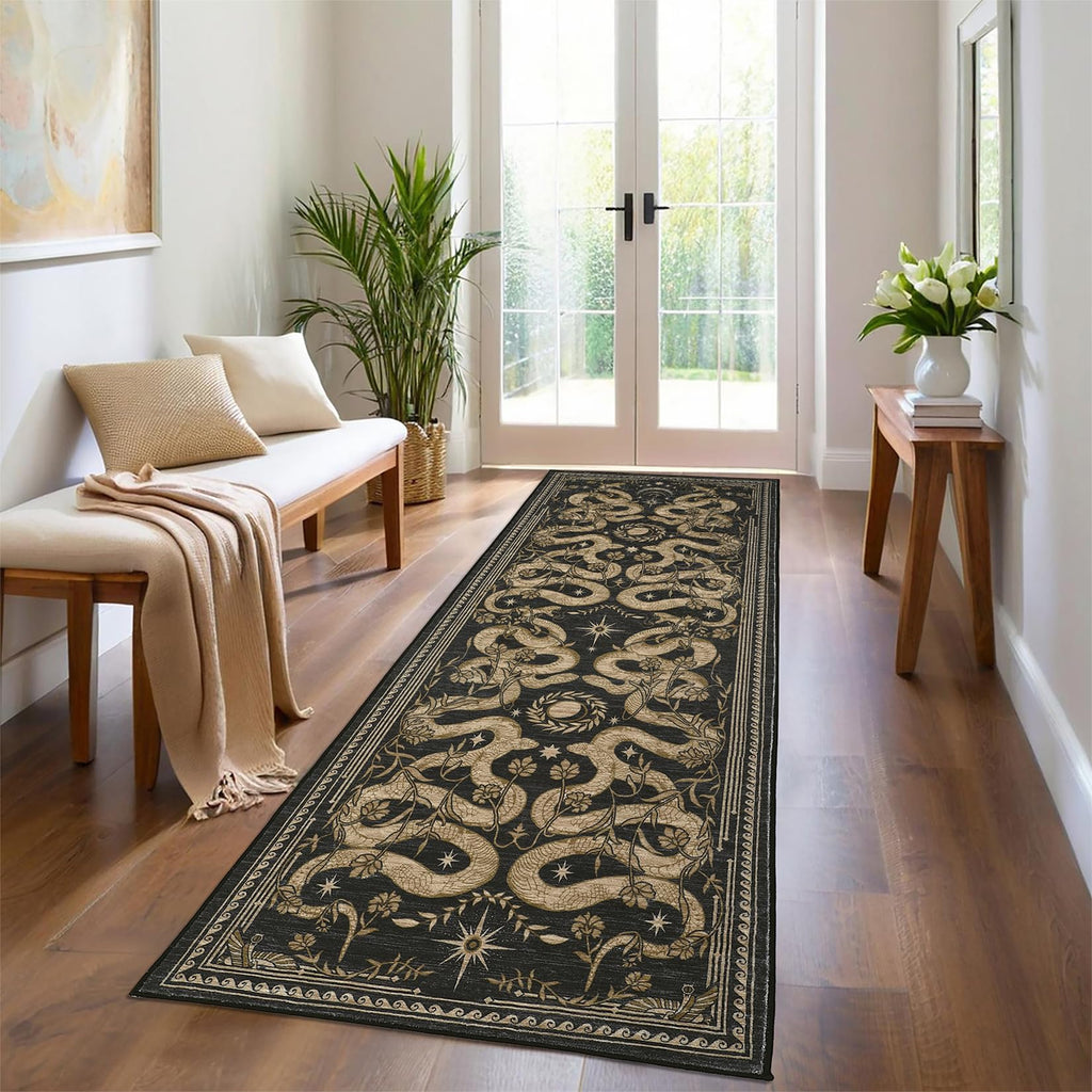 Snake Washable Runners s 2.5x8 Runner Rug Non Slip with Rubber Back Forest Soft Low-Pile Stain Resistant Thin Carpet
