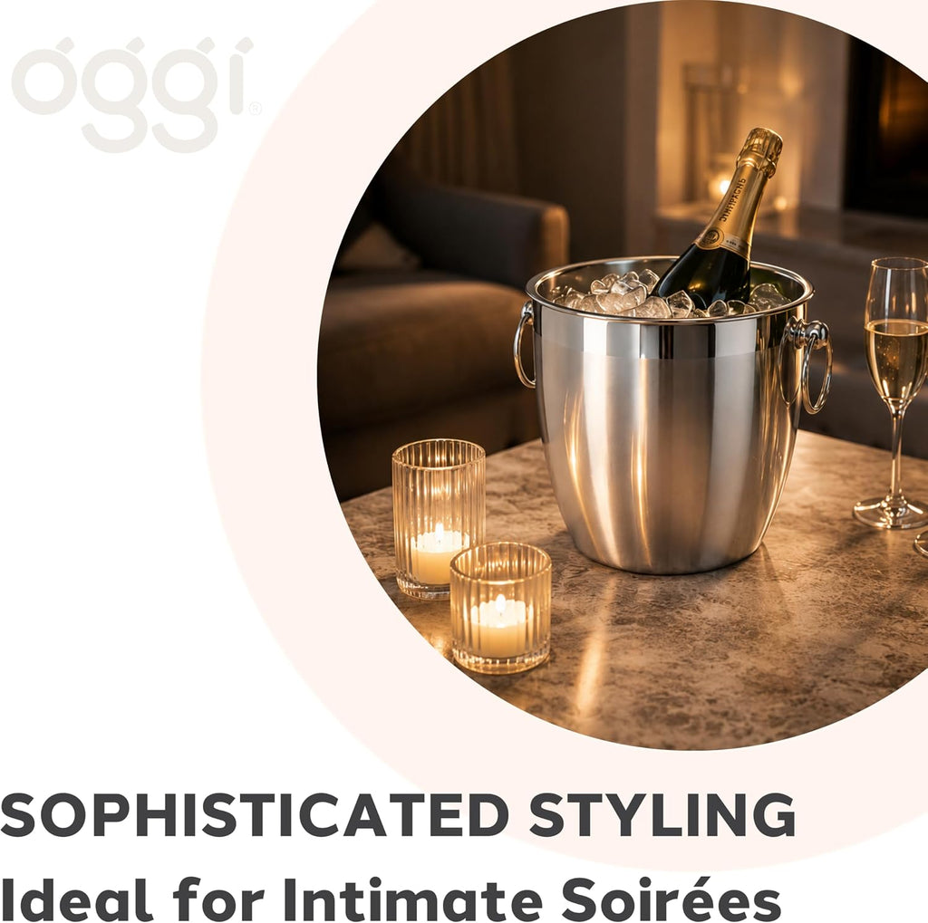 Stainless Steel Champagne Bucket 4 Liter (4.25 Qt), Large Champagne Bucket with Handles for Parties & Celebrations