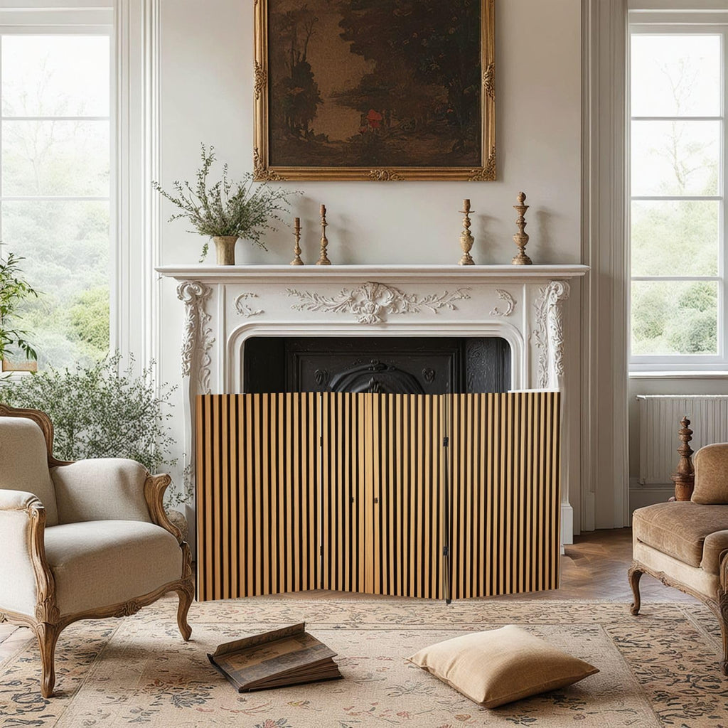 2 Ft Room Divider Screen Made Wood slats Portable Short Canvas Folding Screen 3 Panel Freestanding Separator Privacy