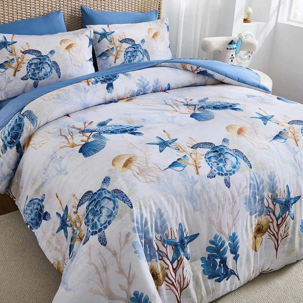 Coastal Comforter Set, Beach Ocean Bedding Bed in a Bag