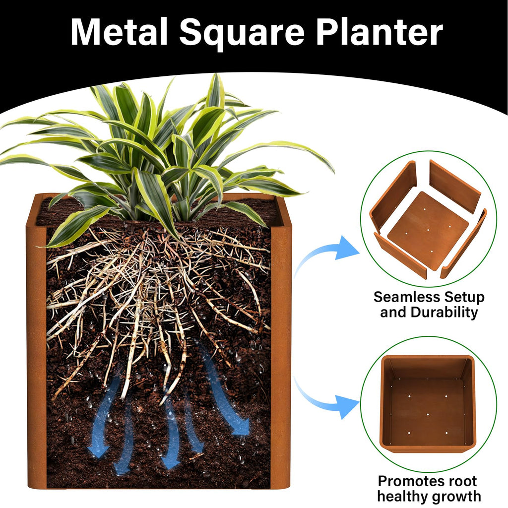 Corten Steel Planters 20 Inch, Pre-Rusted