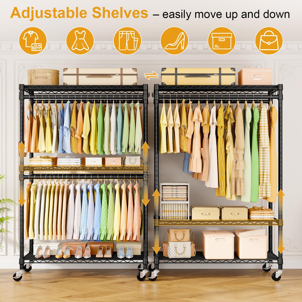 Rolling Clothes Rack, Clothing Racks for Hanging Clothes, Black