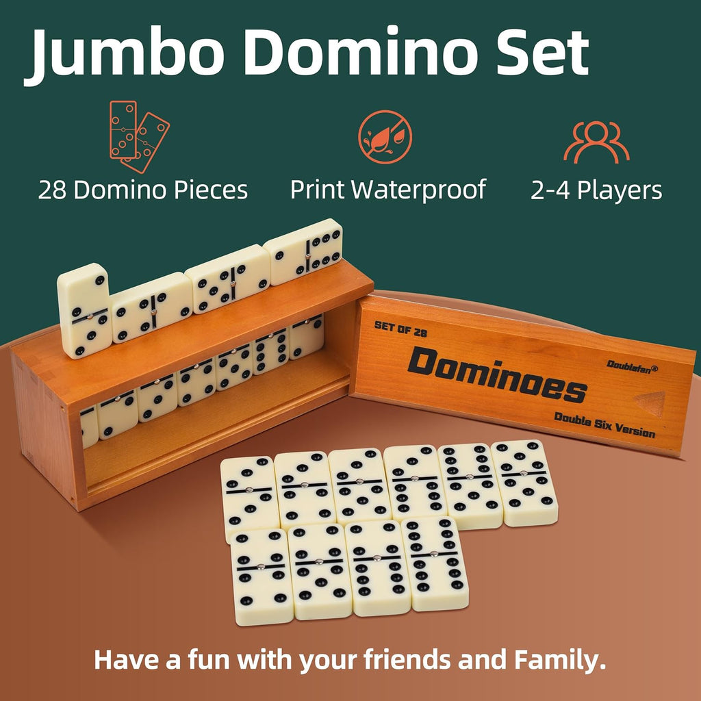 Jumbo Dominoes for Adults, Double 6 Domino Set in Prime Wood Box - Set of 28