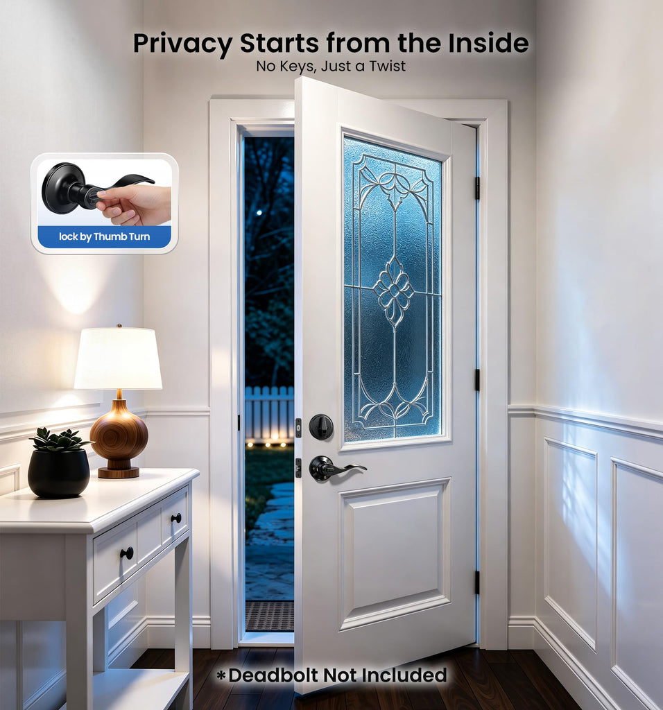 Keyed Entry Door Handle with Lock, Wave Door Levers, Matte Black