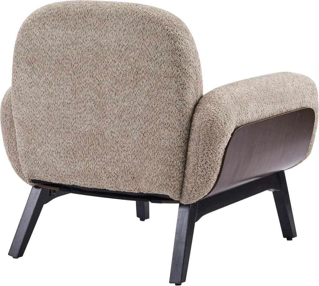 Audrey Modern Fabric Upholstered Accent Chair, Living Room Low Profile Fabric Armchair, Wooden Comfy Reading Chair