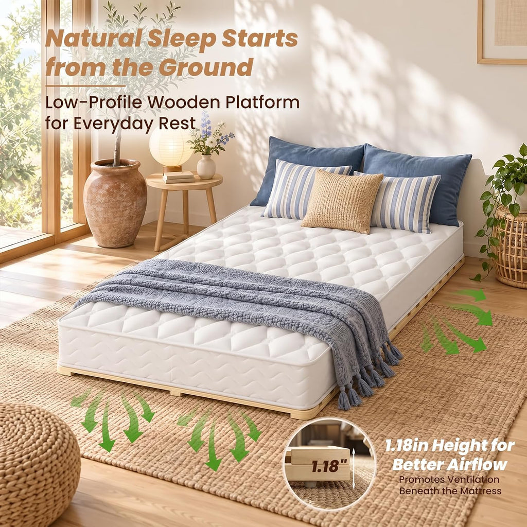 Foldable Floor Bed Frame, Solid Wood Tatami Bed Frame