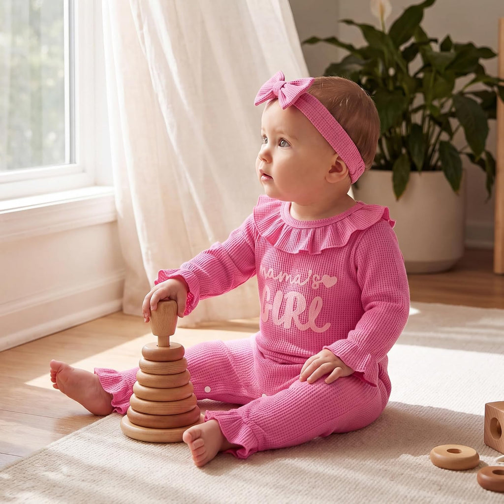Piece Baby Girl Waffle Ruffle Romper and Headband Set