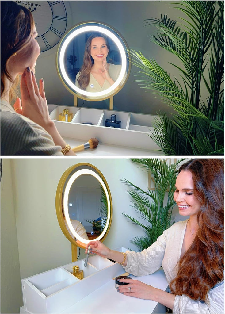 Makeup Vanity Desk with Mirror and Lights, Makeup Vanity Set with Drawers, Small Dressing Up Table, 3 Lighting Modes