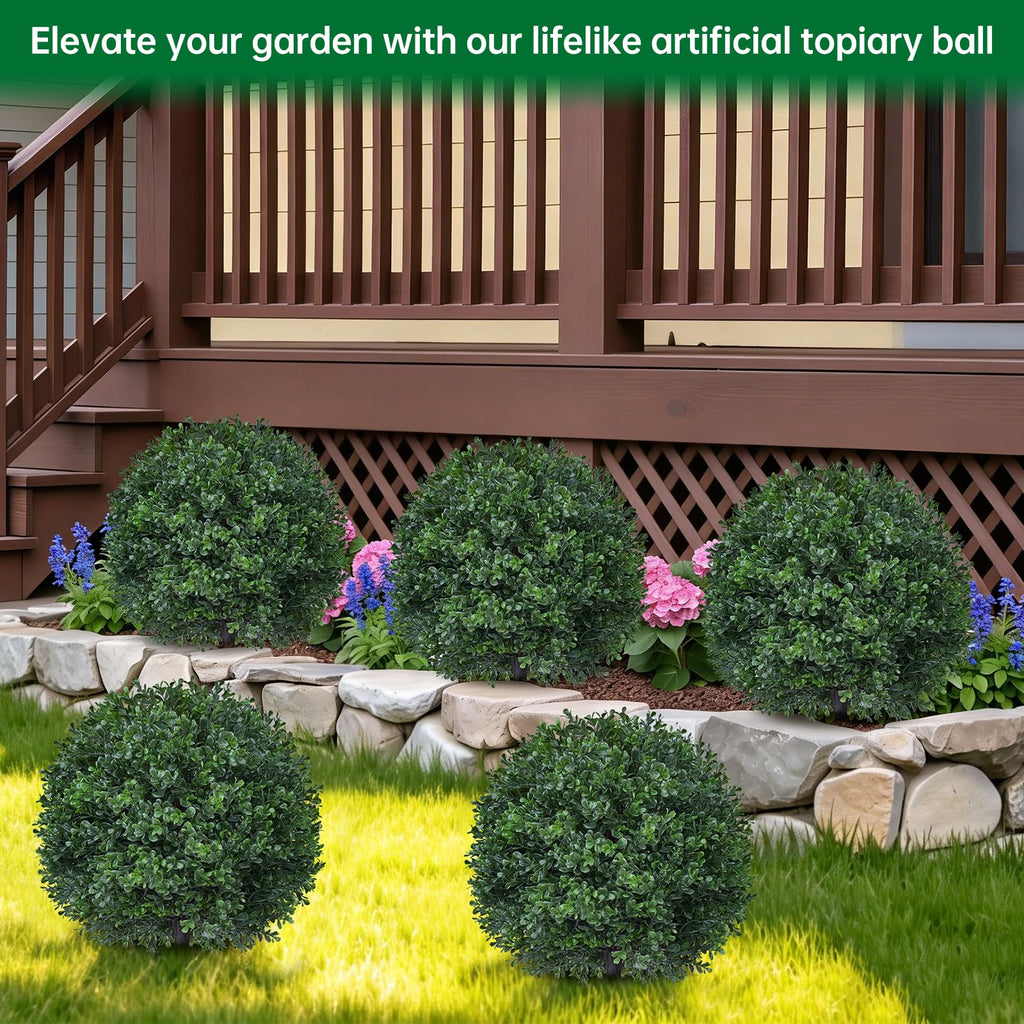 Artificial 2 Pack Boxwood Topiary Plant with Spike for Outdoor