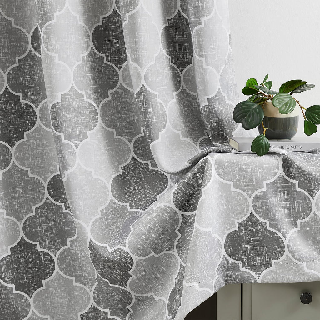 Gray Geometric 100% Blackout Window Curtains, 52" Wx63 Lx2