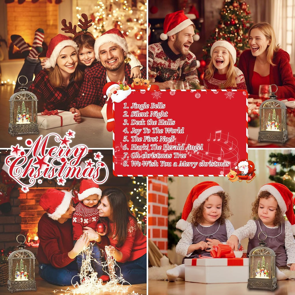 Christmas Snow Globe Lantern,Christmas Decorations Indoor ,with 6 Hour Timer Musical Snow Globes,Battery Or USB