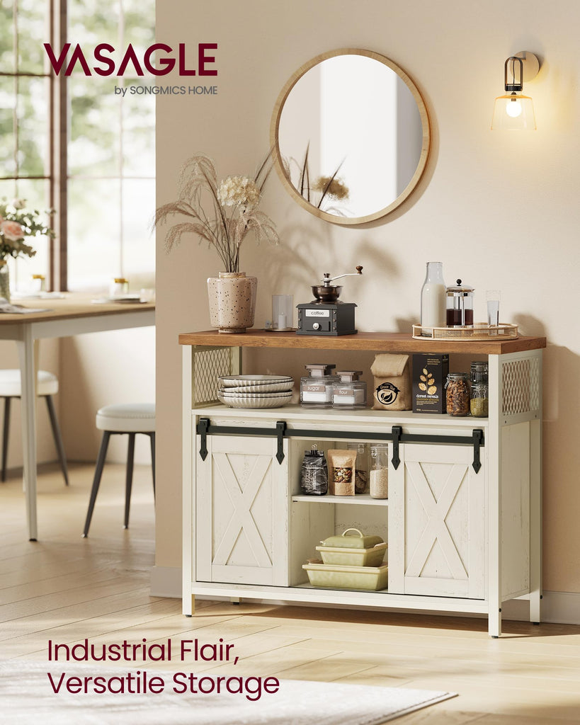 Buffet Cabinet, Coffee Bar with 2 Sliding Barn Doors
