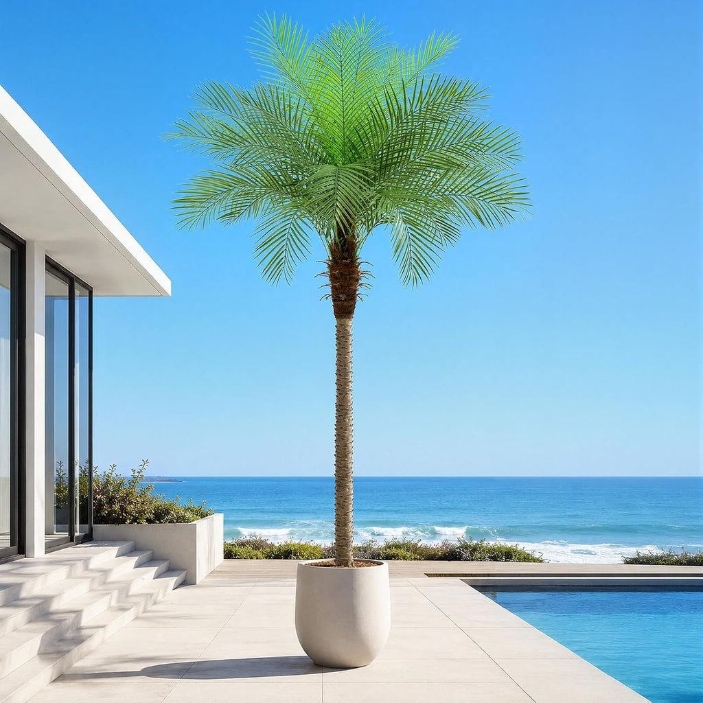 Artificial Phoenix Palm Tree 8ft Tall - Fake Large Tropical Tree with 18 Adjustable Leaves, Outdoor Indoor Faux Sago