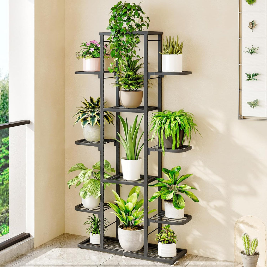 Plant Stand Indoor Outdoor Tiered Adjustable Tall Plant Shelf Rack | 7 Tier Plant Shelves Multiple Flower Holder