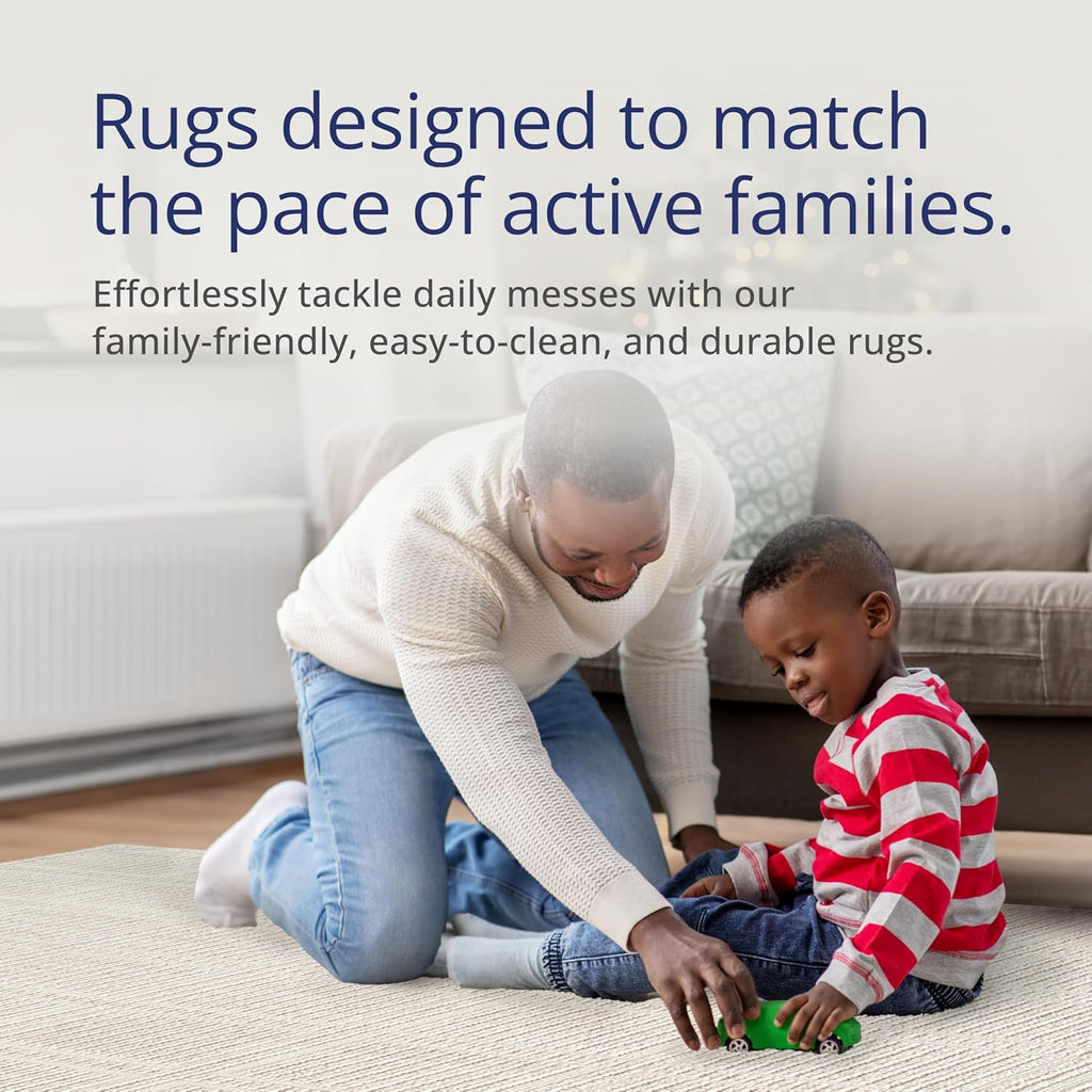 Beige Area Rug - Burke Collection - Checkered Grid Pattern - Easy to Clean - Durable, or Office, Pet &