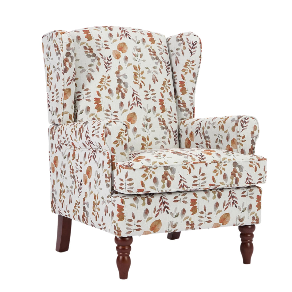 Mid Century Wingback Chair with Retro Wooden Legs Floral Yellow