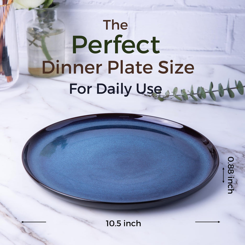 Ceramic Dinner Plates Set of 6, 10.5 Inch Reactive Glaze Plate Sets