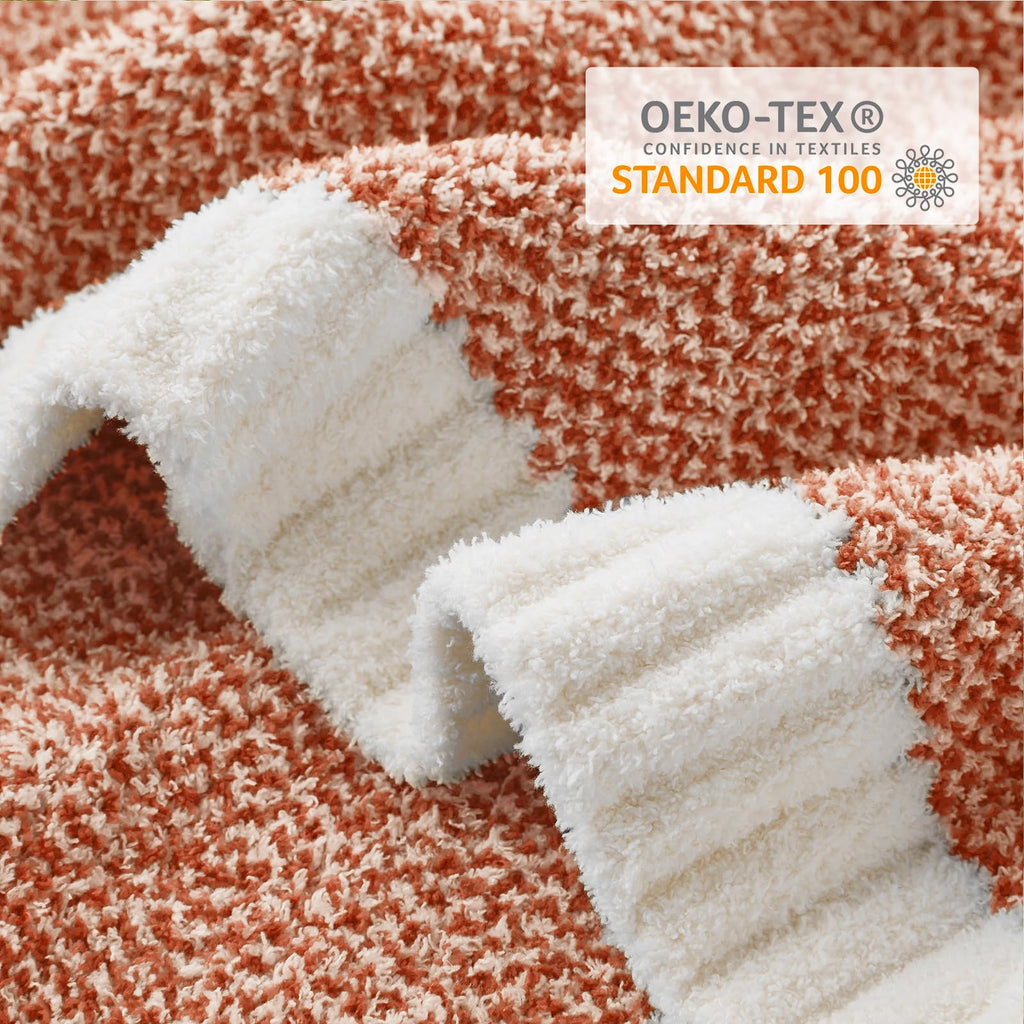 Orange Fall Blanket Twin Size, Oversized Soft Warm Cozy Knit Bedding Blanket, Luxurious Microfiber Blankets for Bed