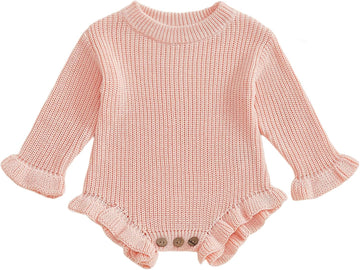 Baby Girl Fall Winter Clothes Basic Plain Cute Sweater Romper Outfit Pullover Ruffle Long Sleeve Outfits