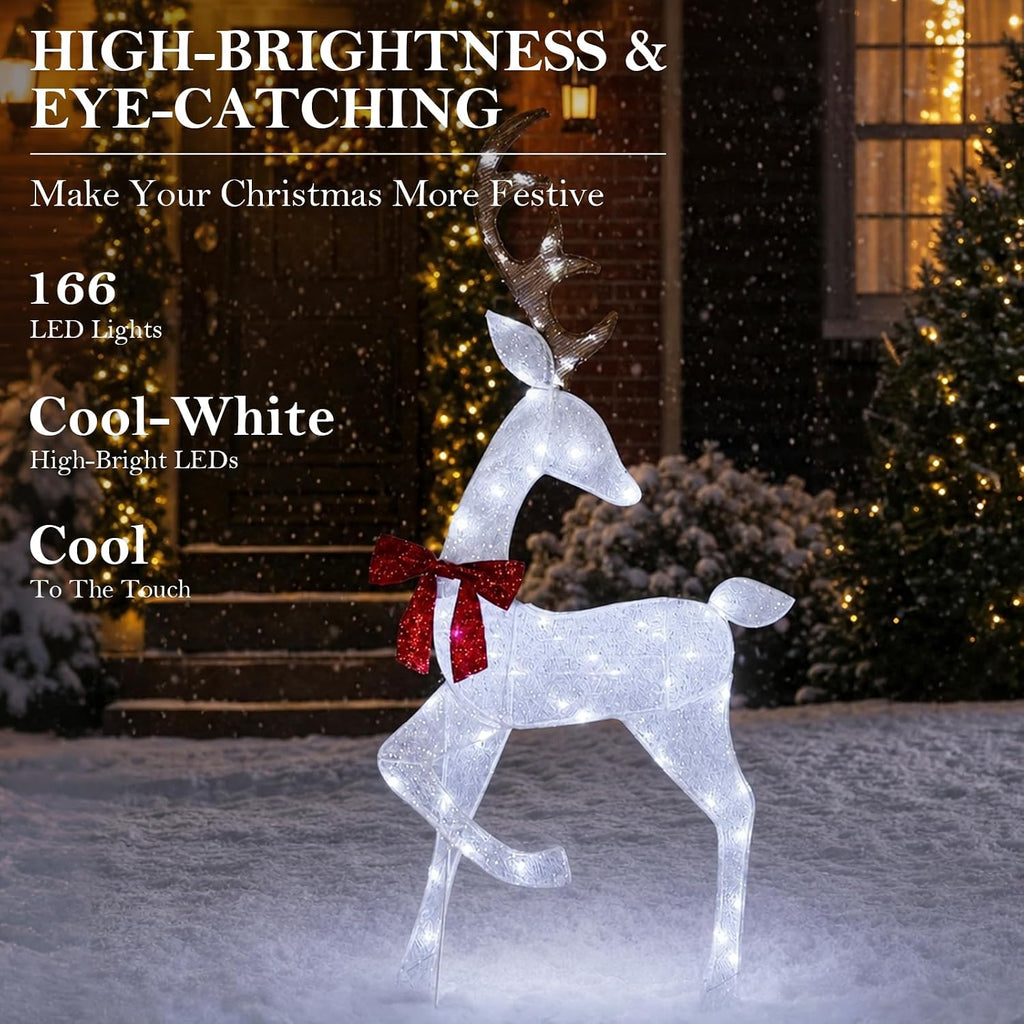 4-Piece 4.5FT 2D Lighted Christmas Reindeer Family Set White