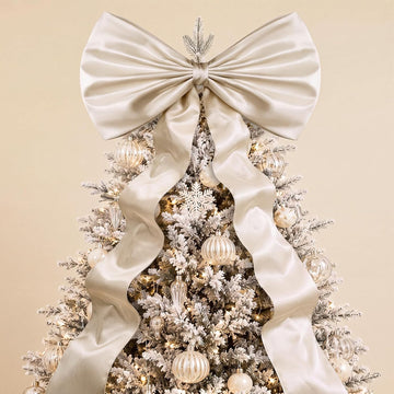 24 x 79 Inches Giant Satin Bow Christmas Tree Topper,Champagne