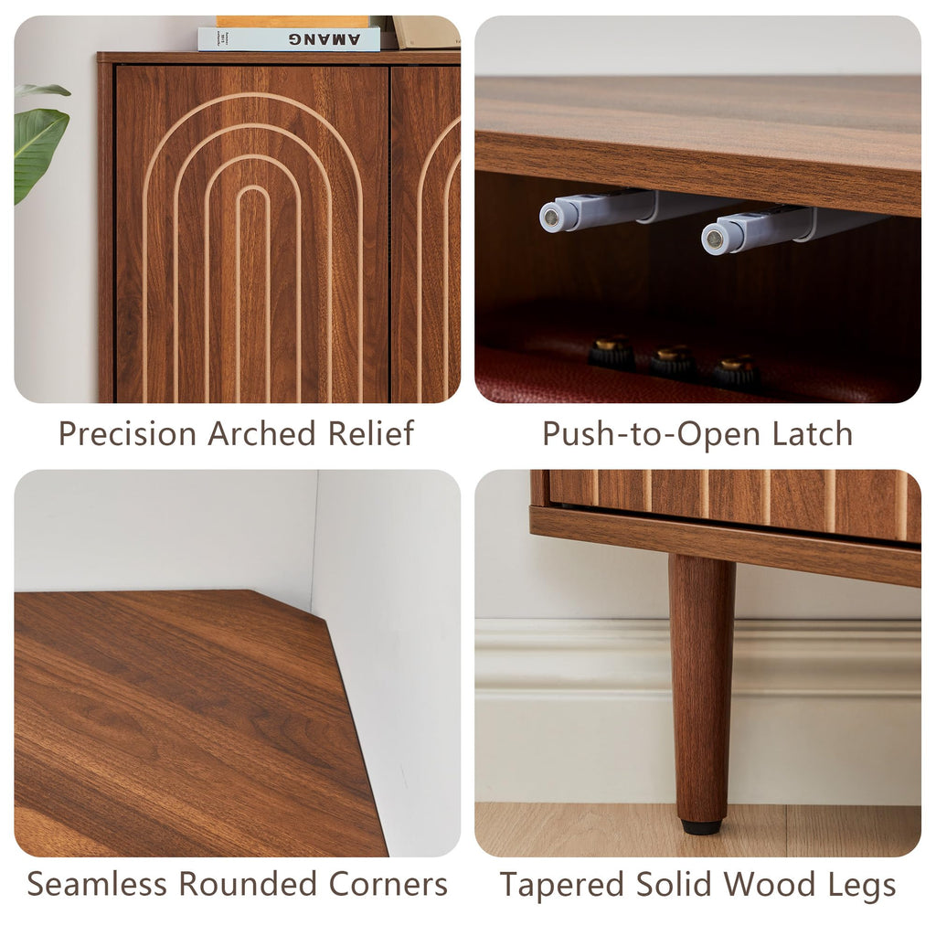 31" Corner Storage Cabinet, Arched Fluted Corner Sideboard with Doors