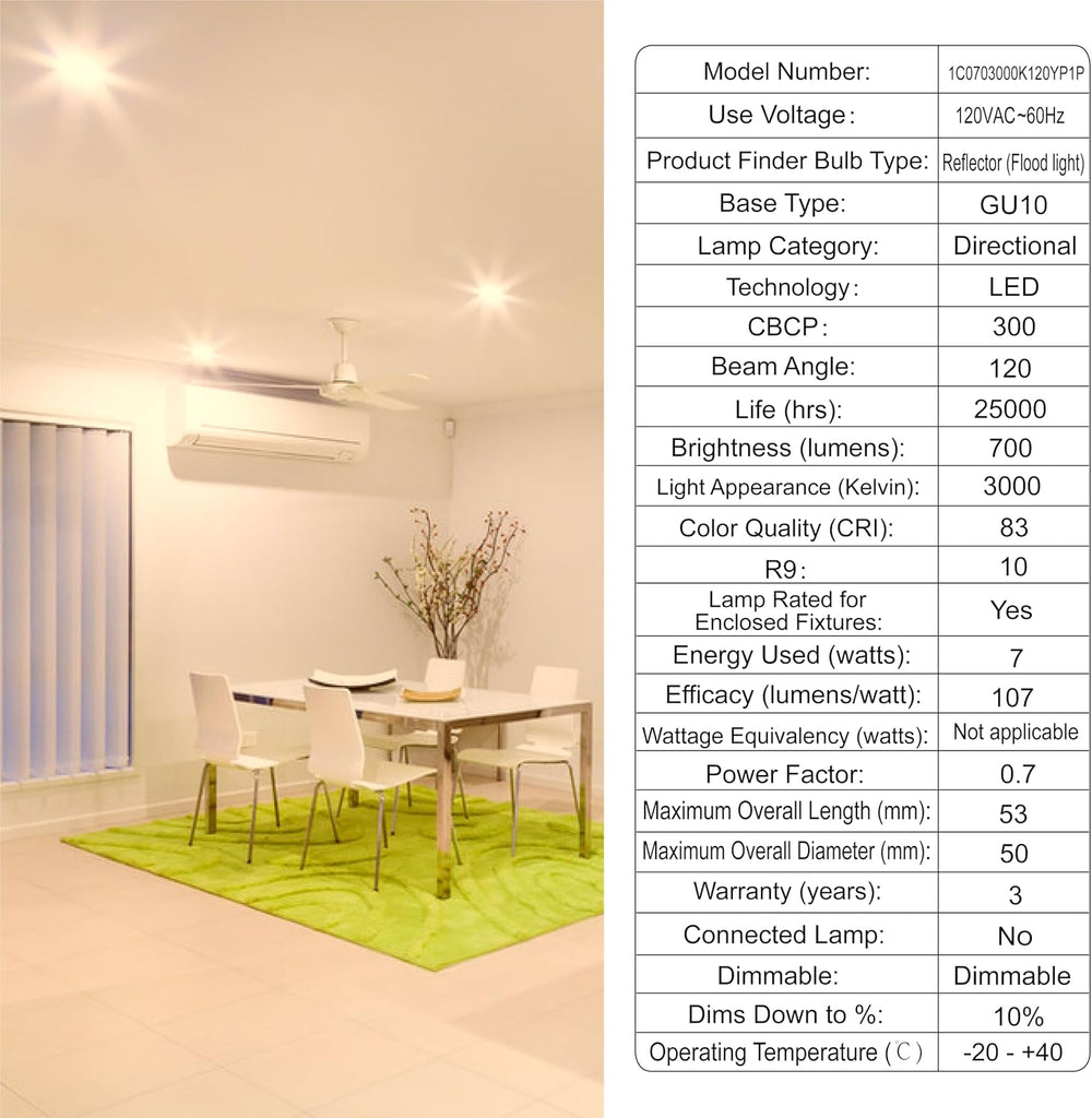 MR16 GU10 LED Bulb Dimmable, 3000K Warm White, 7W Equivalent 75W, 25,000 Hours Lifetime, Energy Efficient Soft White