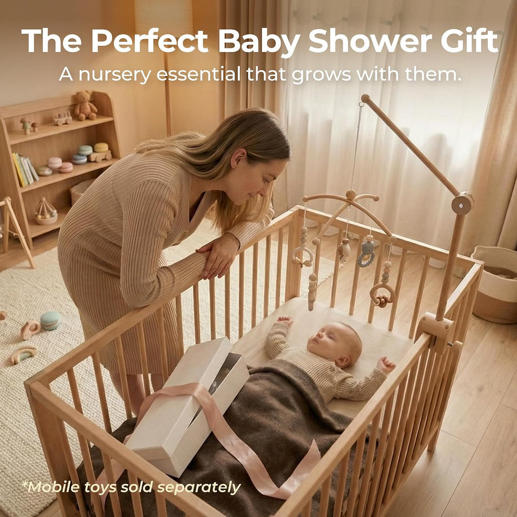 Baby Crib Mobile Arm - Wooden Baby Mobile Crib Holder Height Adjustable for Hanging Baby Crib Attachment Decor