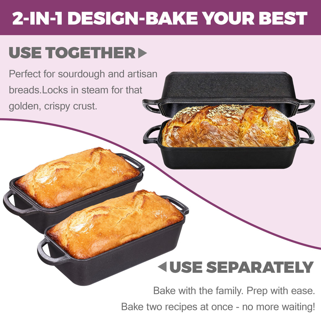 11x5 Inch Cast Iron Loaf Pan with Lid, Sourdough Pan