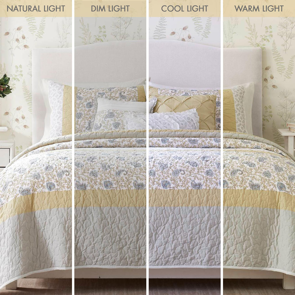100% Cotton Quilt Set Floral Print, Double Sided Stitching, All Season, Lightweight Coverlet Shabby Chic Bedding
