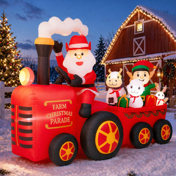 8.5FT Christmas Inflatable Cowboy Santa Tractor, Outdoor Yard Decor