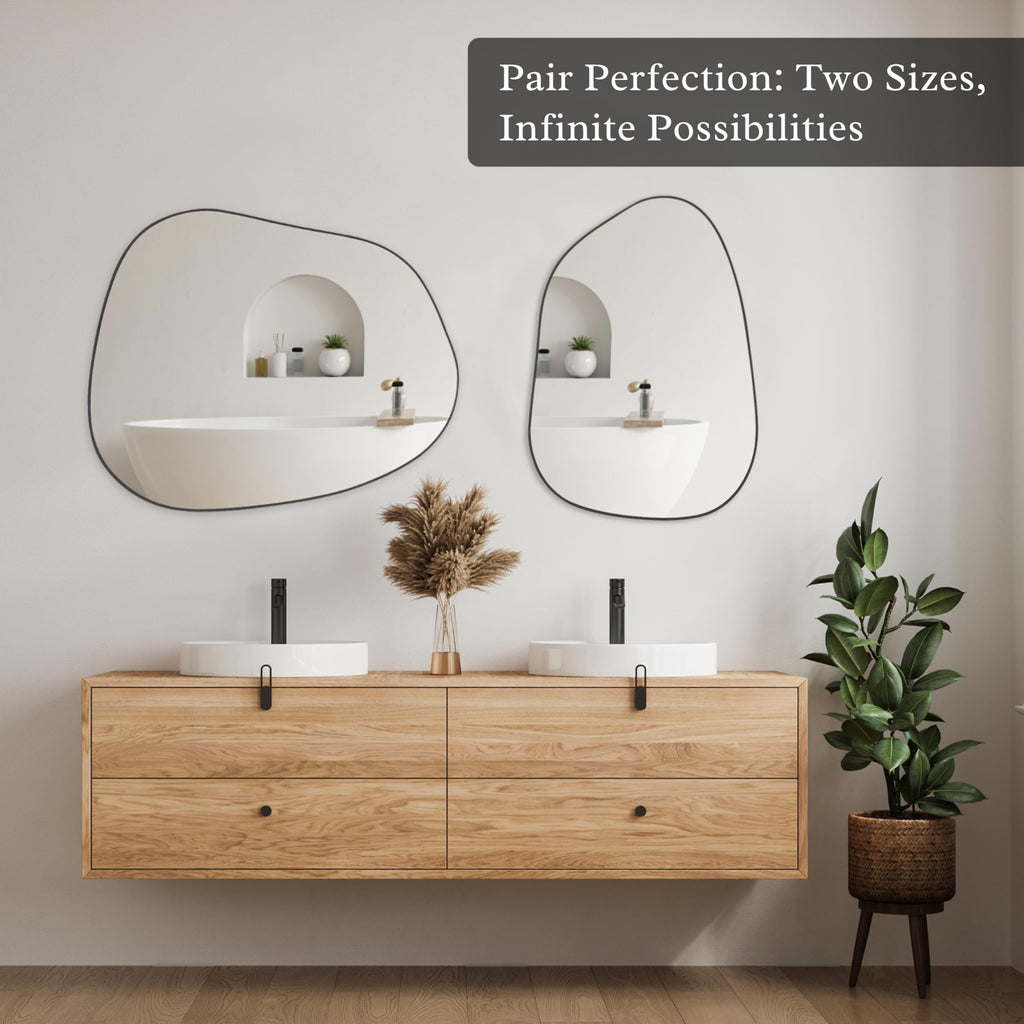 Irregular Wall Mirror Asymmetrical Mirror, 27''x19'' Black Mirror Bedroom Living Room Entryway, Decorative Modern