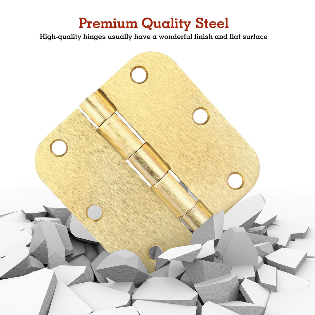Residential Door Hinges Brushed Brass 3.5 Inch X 3 1/2" Rounded