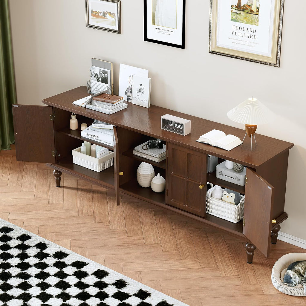 67" Mid Century Modern TV Stand with Window Design,Wood Entertainment Center with Open Shelf,Up to 70" Media TV for